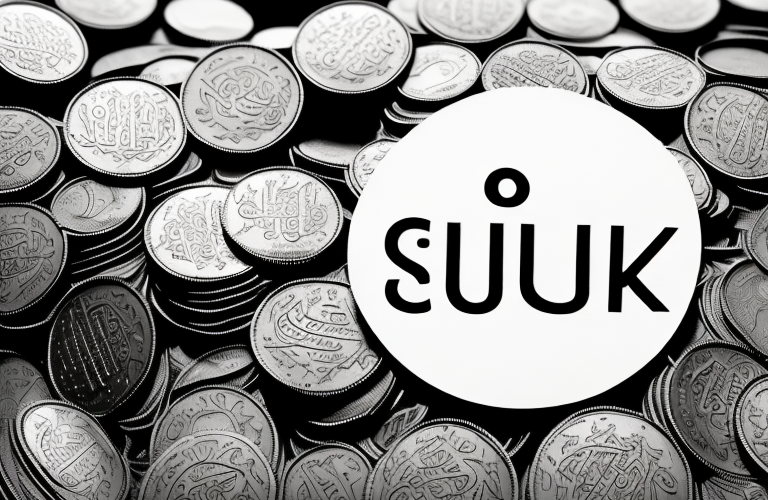 A large stack of coins with a sukuk bond in the center