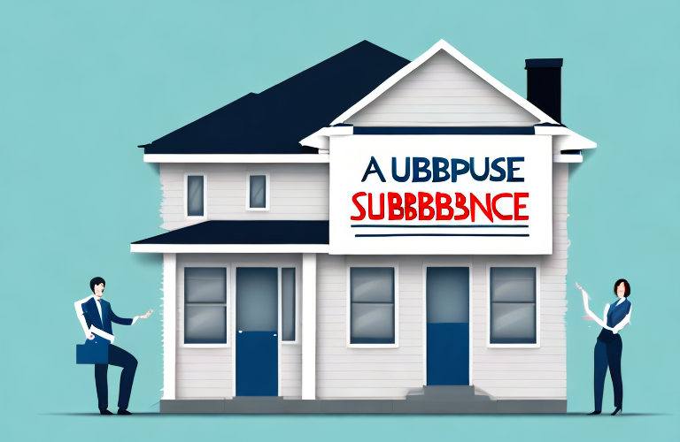 A house with a "subprime mortgage" sign on it