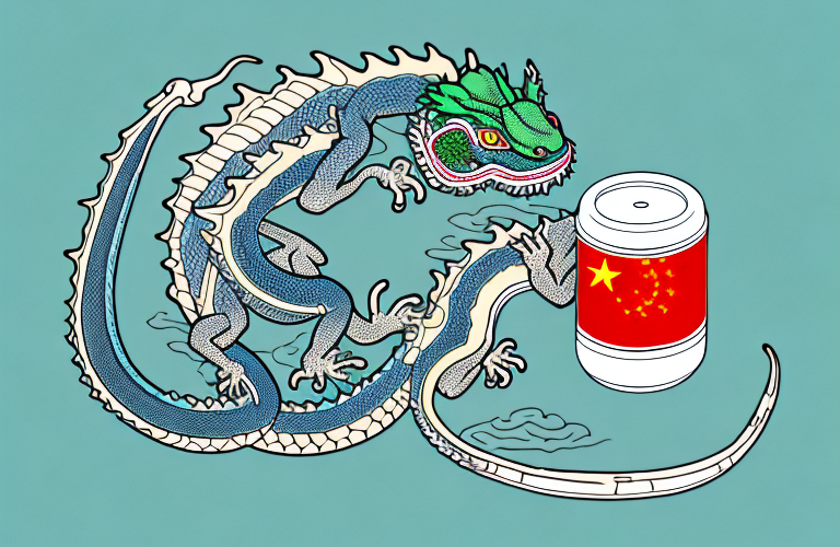 A chinese water dragon eating soy sauce