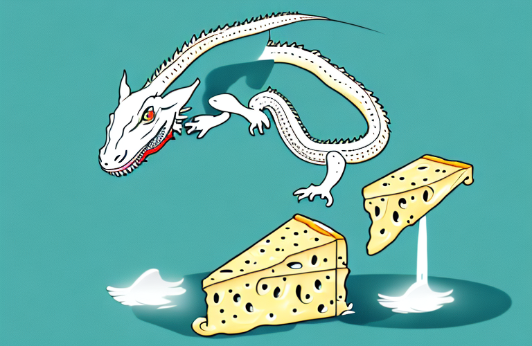 A chinese water dragon eating swiss cheese