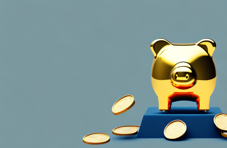 A golden piggy bank overflowing with coins