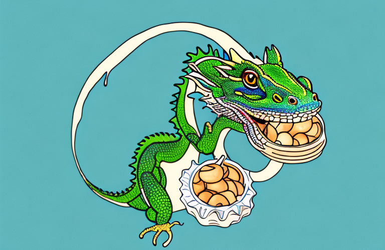 A chinese water dragon eating a praline