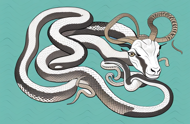 A snake eating a goat