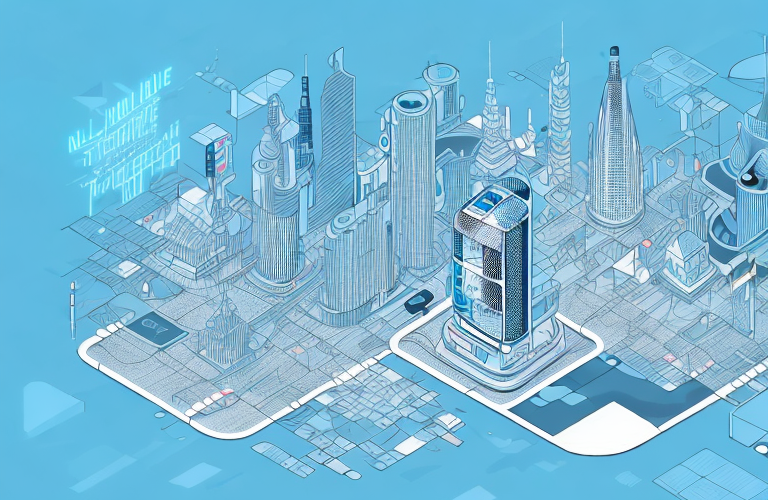 A futuristic cityscape with buildings and structures representing the technology