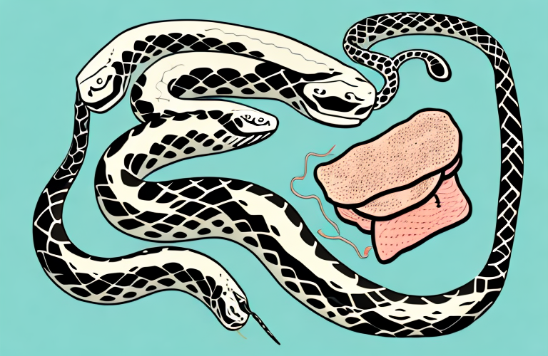 A snake eating a piece of beef jerky