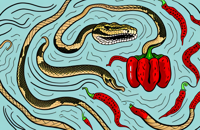 A snake eating a chili pepper