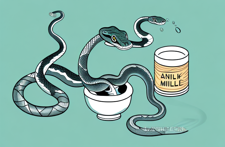 A snake drinking milk from a bowl