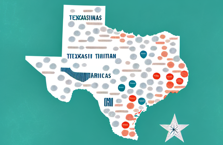 A texas-shaped map with a graph showing financial ratios