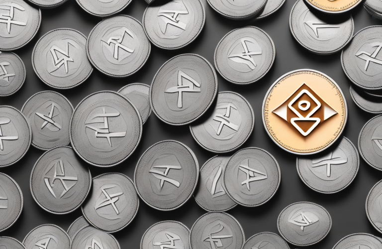 A stack of coins with the tezos logo on them
