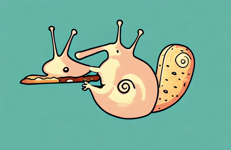 A snail eating a baguette