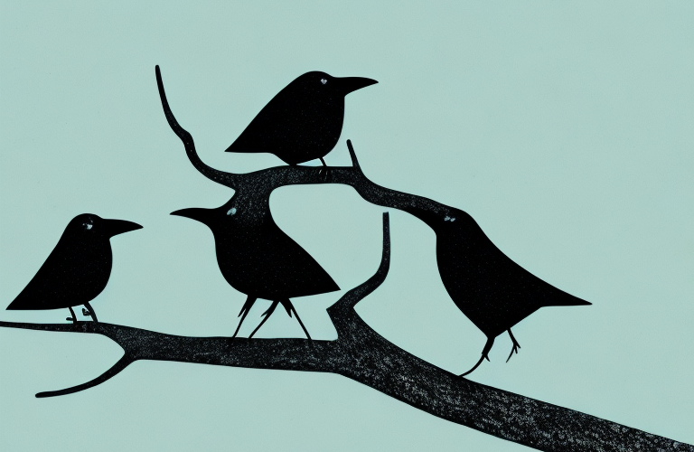 Three black crows perched on a tree branch