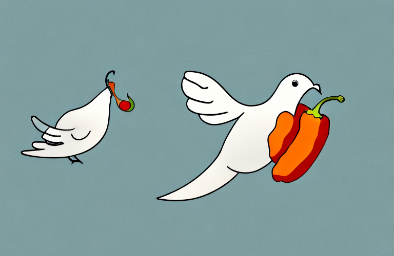 A dove eating a pepper