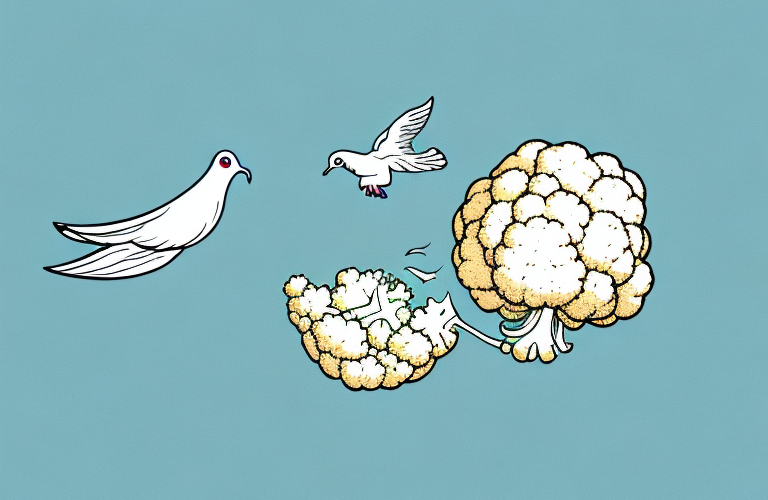 A dove eating cauliflower