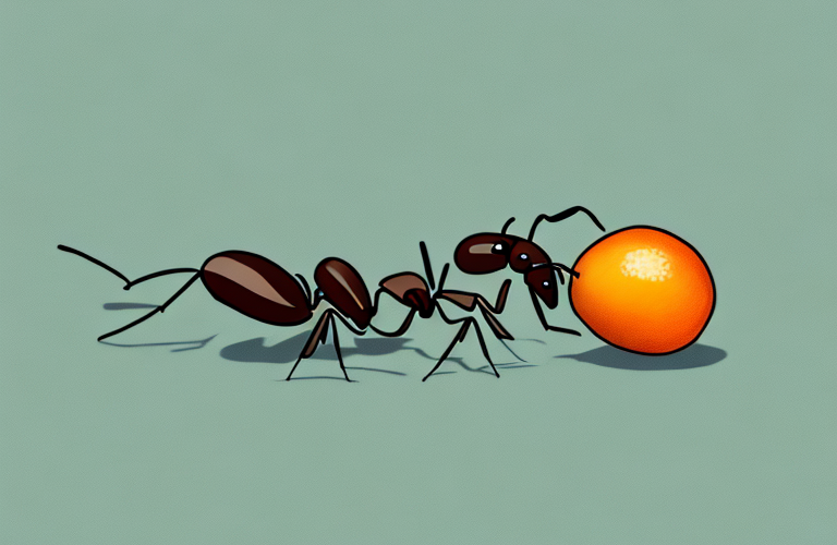 An ant carrying a kumquat