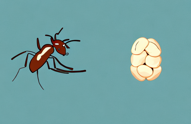 An ant carrying a butter bean