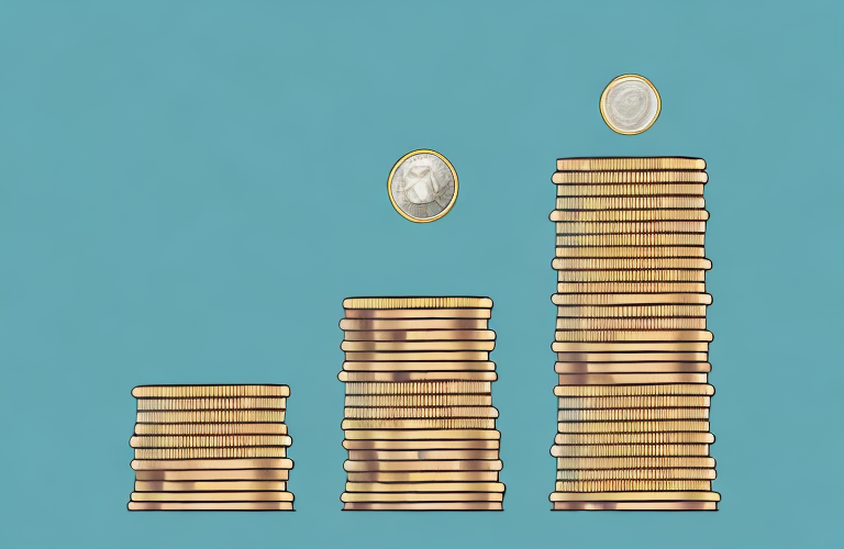 A stack of coins with a graph showing the increase in unappropriated retained earnings over time