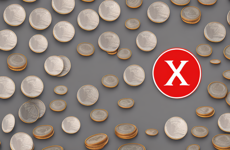A stack of coins with a large red x across it
