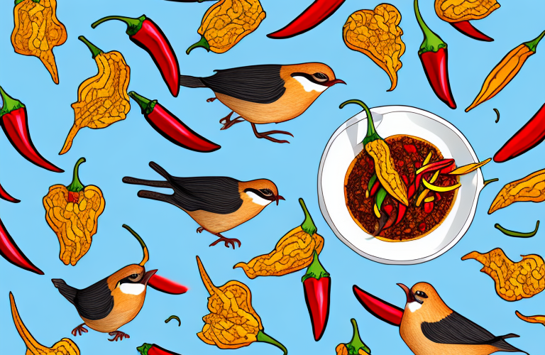 A bird eating chili peppers