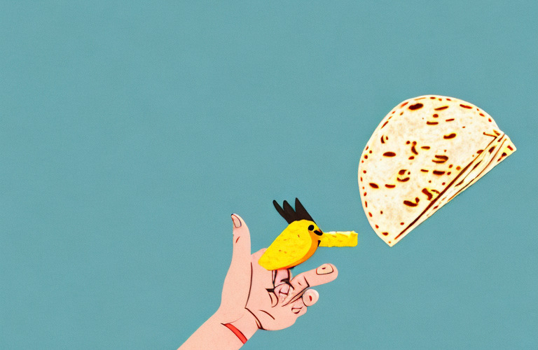 A bird eating a corn tortilla