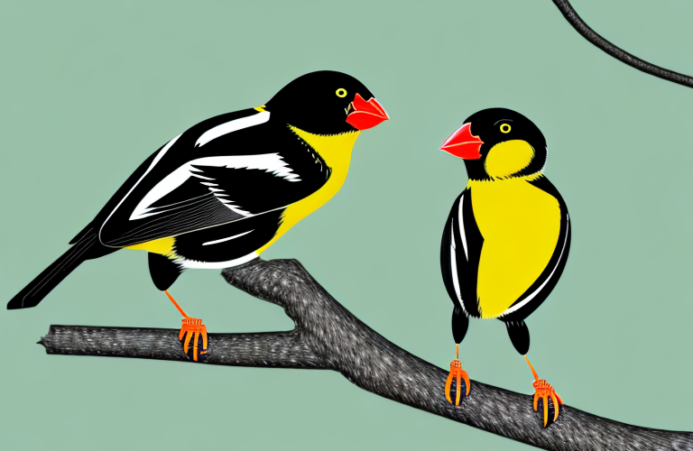 A chinese grosbeak perched in a tree with its distinctive black and yellow plumage